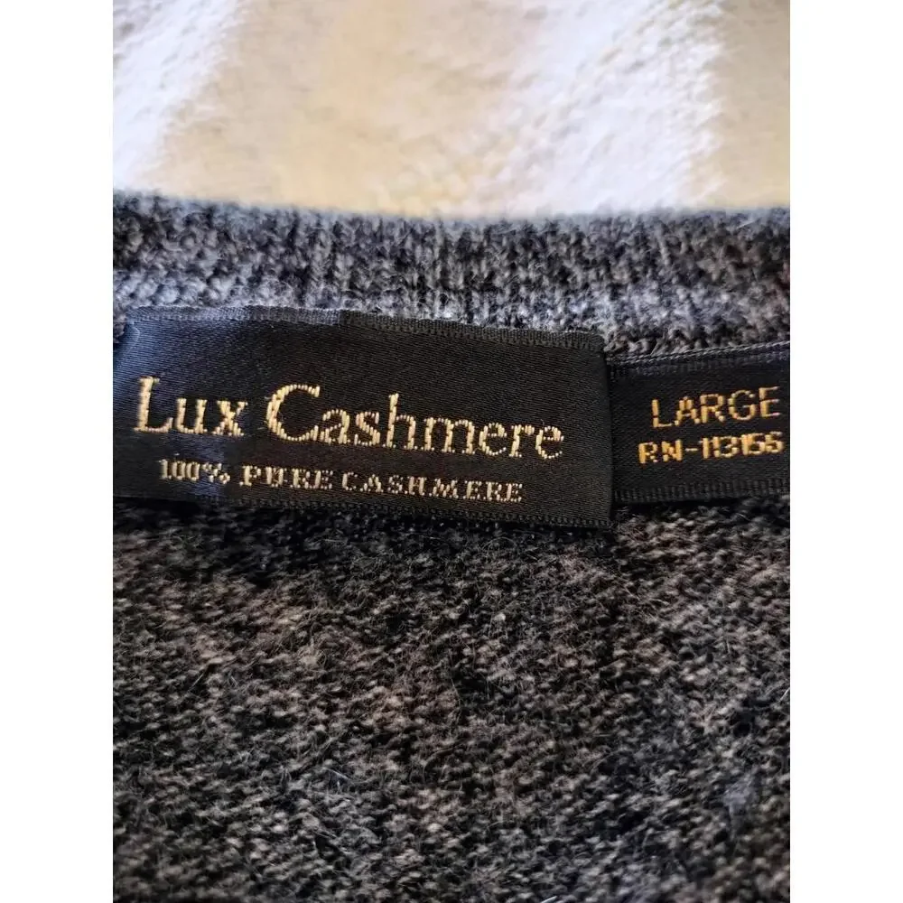 Lux Cashmere Men’s V-Neck Sweater Large 100%‎ Pure Cashmere Charcoal Gray Soft